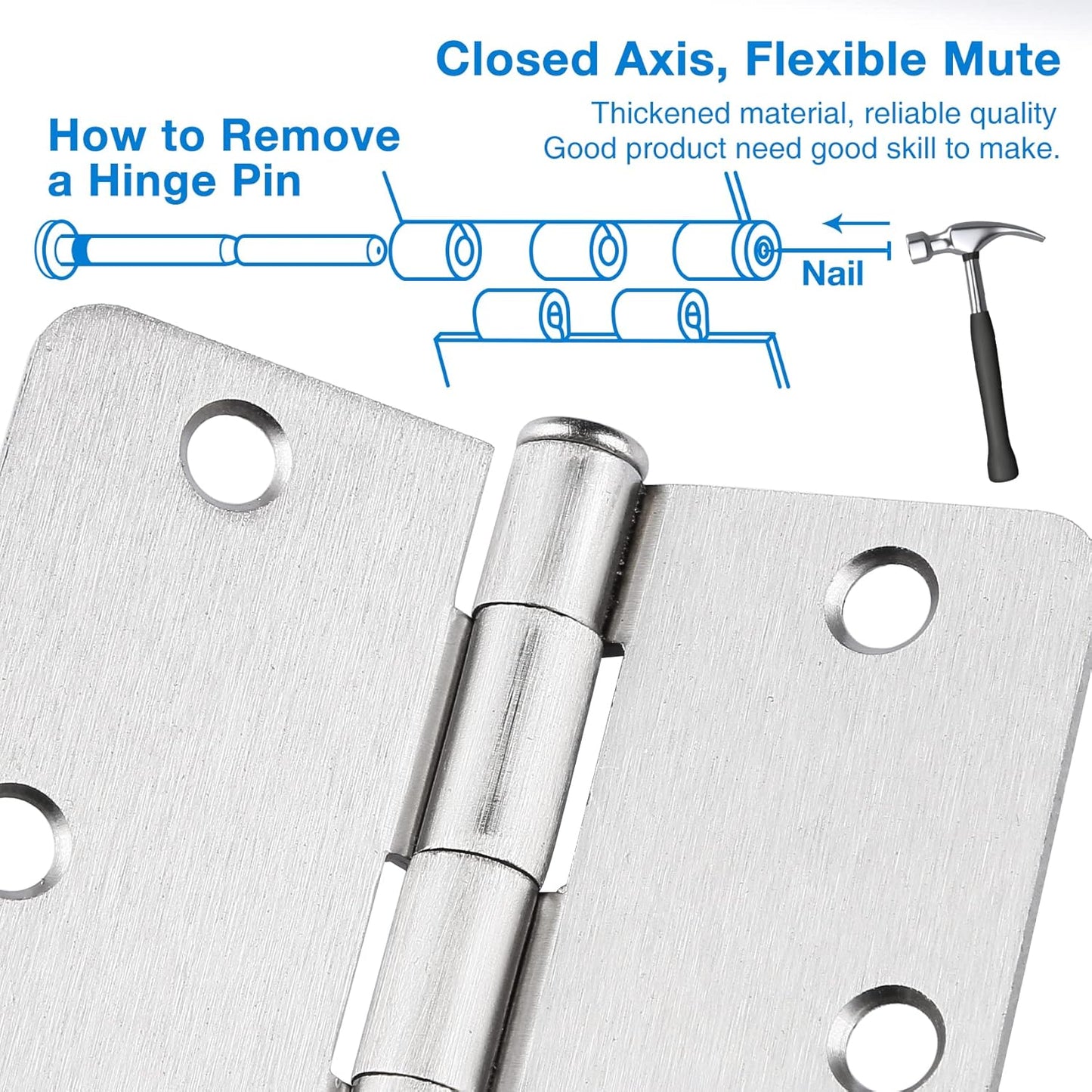 Pack of 12 JIW Satin Nickle Door Hinges - 3.5 inch with 1/4" Radius