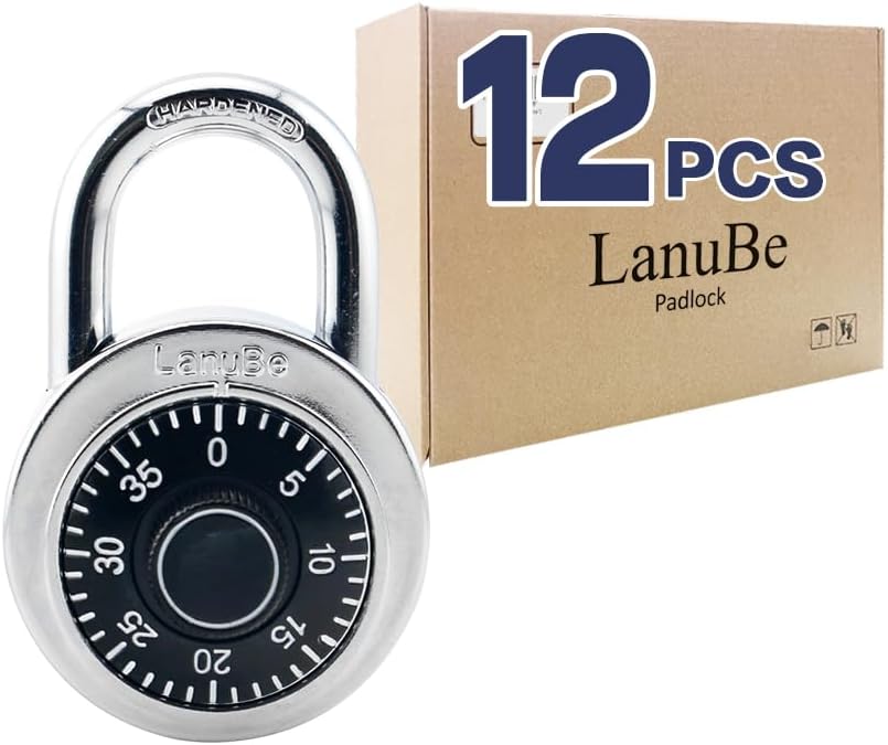 Pack of 12 LanuBe Standard Dial Combination Locks - 2" Wide with Multiple Combinations for School, Gym, Employee Lockers & More