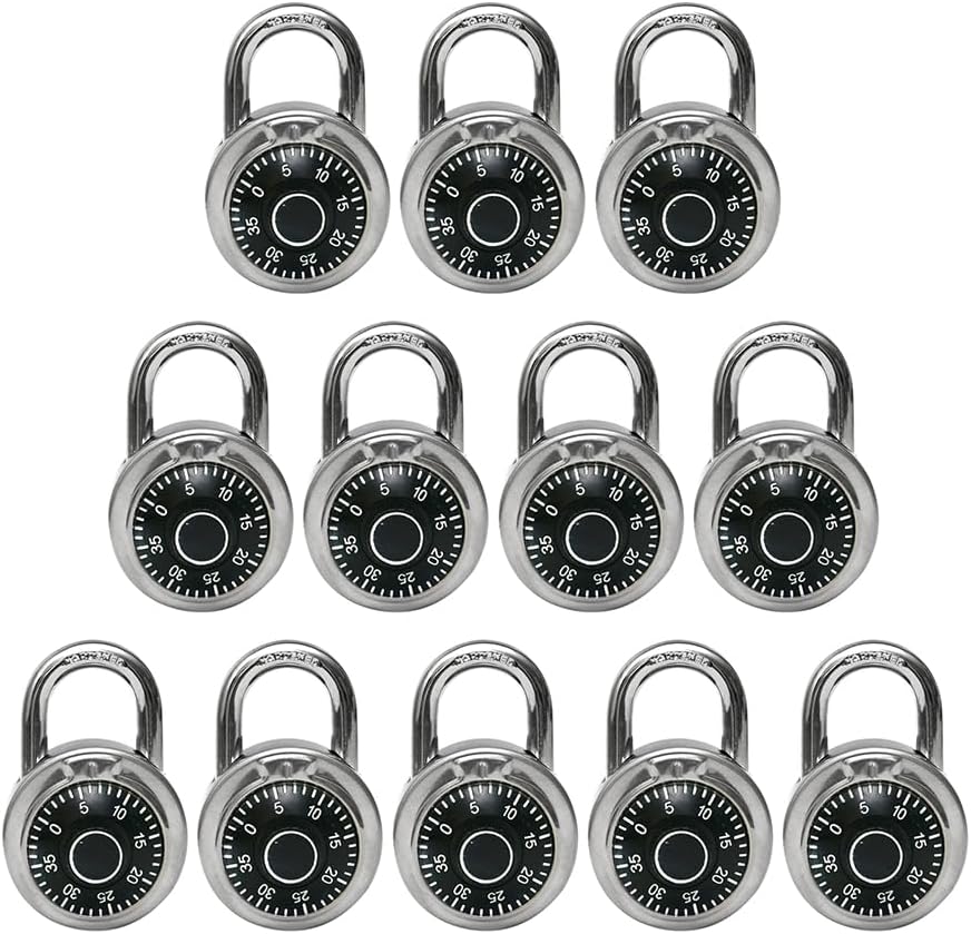 Pack of 12 LanuBe Standard Dial Combination Locks - 2" Wide with Multiple Combinations for School, Gym, Employee Lockers & More