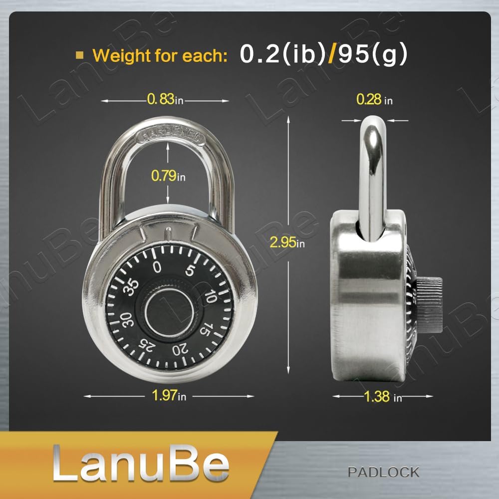 Pack of 12 LanuBe Standard Dial Combination Locks - 2" Wide with Multiple Combinations for School, Gym, Employee Lockers & More
