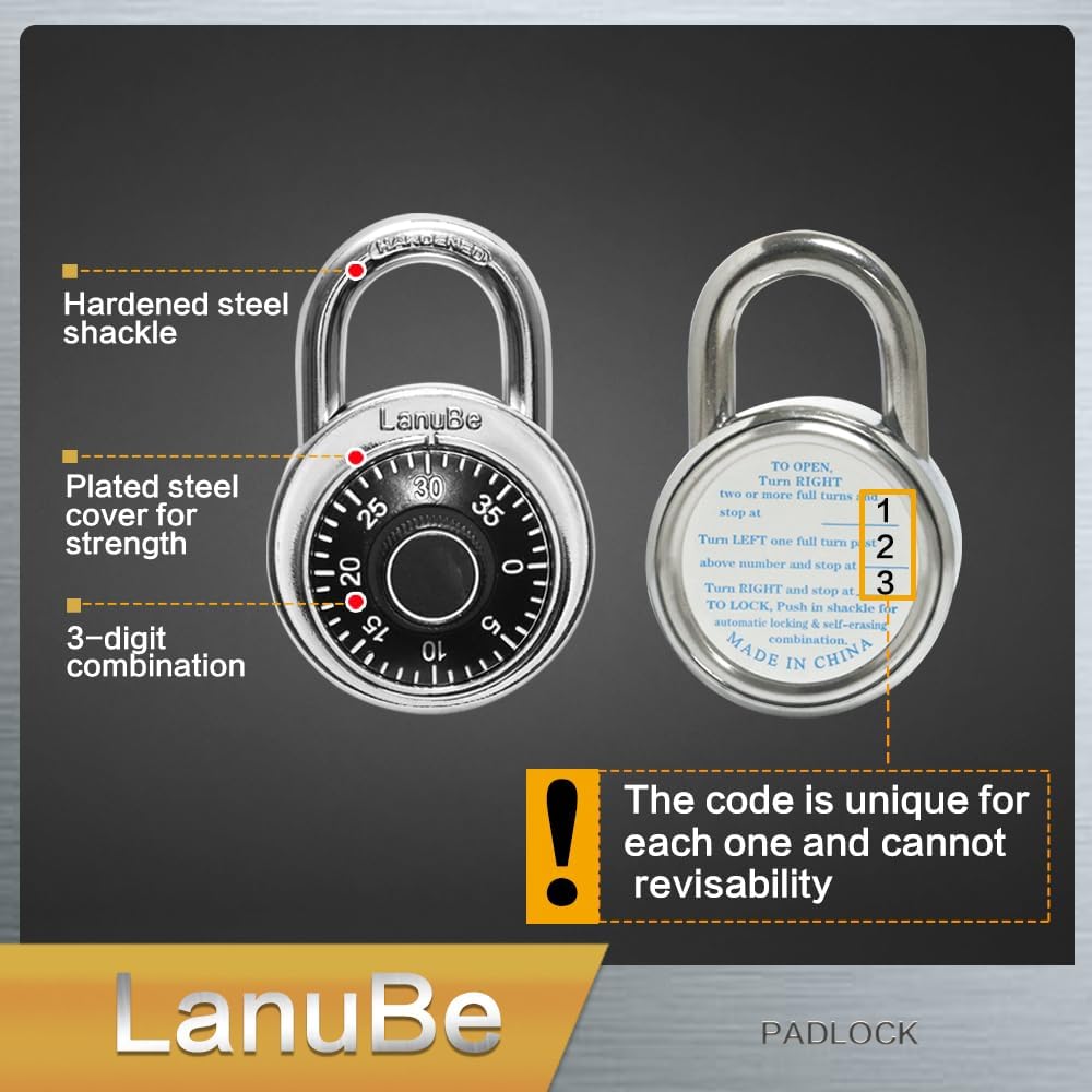 Pack of 12 LanuBe Standard Dial Combination Locks - 2" Wide with Multiple Combinations for School, Gym, Employee Lockers & More