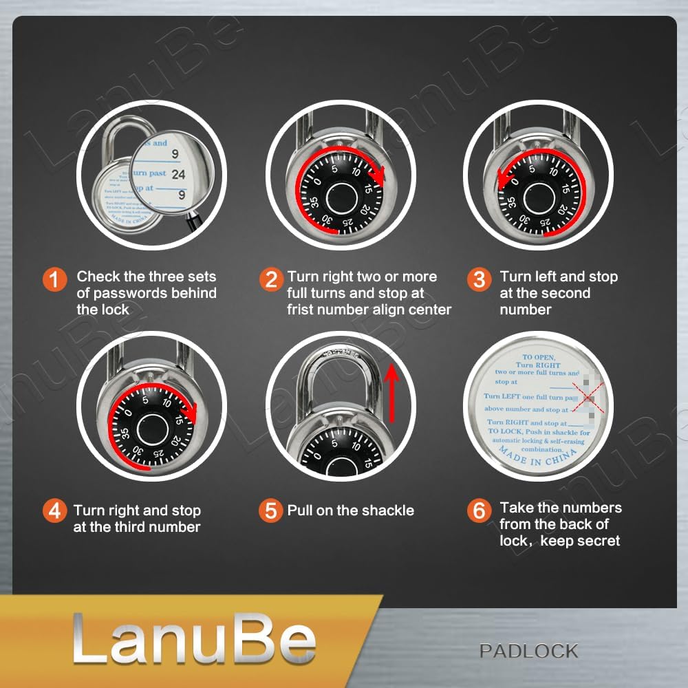 Pack of 12 LanuBe Standard Dial Combination Locks - 2" Wide with Multiple Combinations for School, Gym, Employee Lockers & More