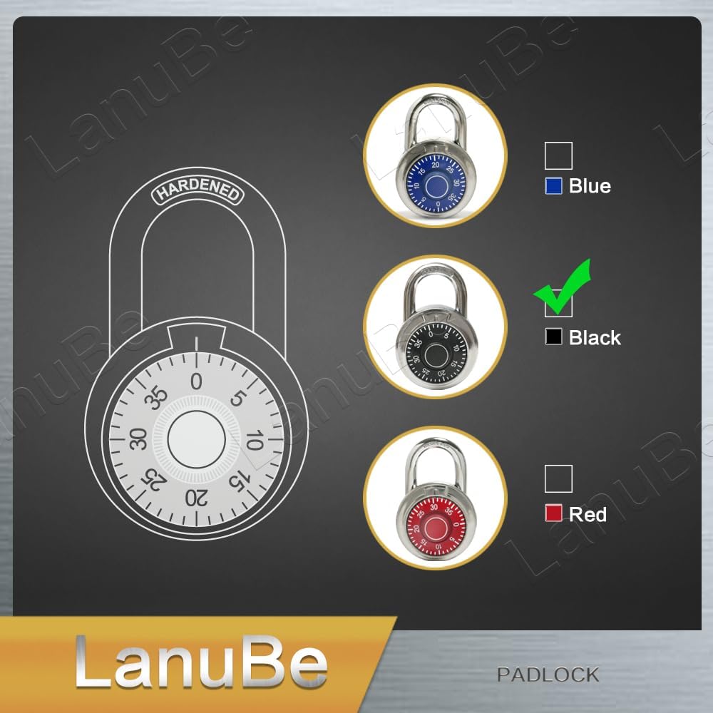 Pack of 12 LanuBe Standard Dial Combination Locks - 2" Wide with Multiple Combinations for School, Gym, Employee Lockers & More