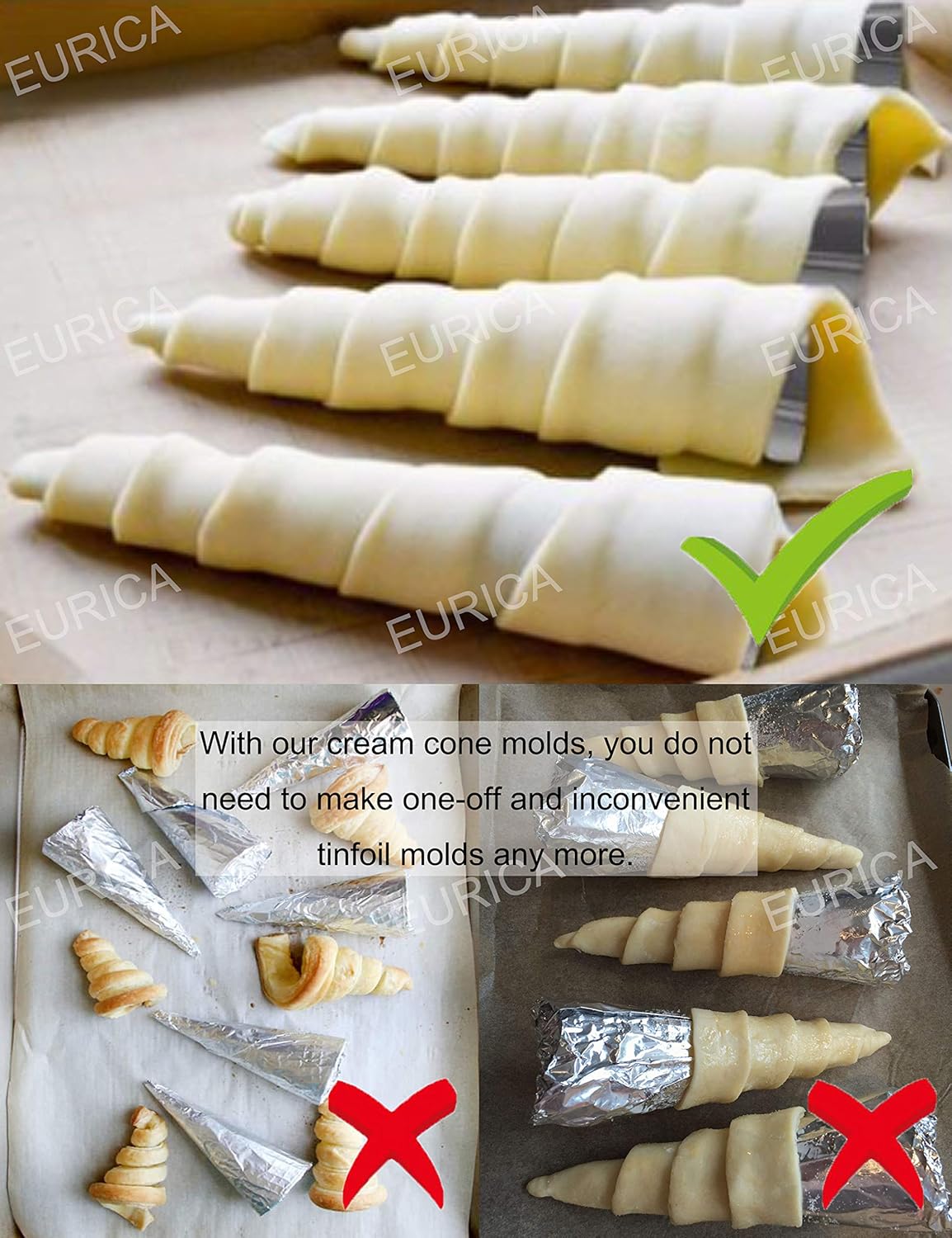 Pack of 16 Large 5-inch EUICAE Cream Horn Molds for Baking Cream Horns