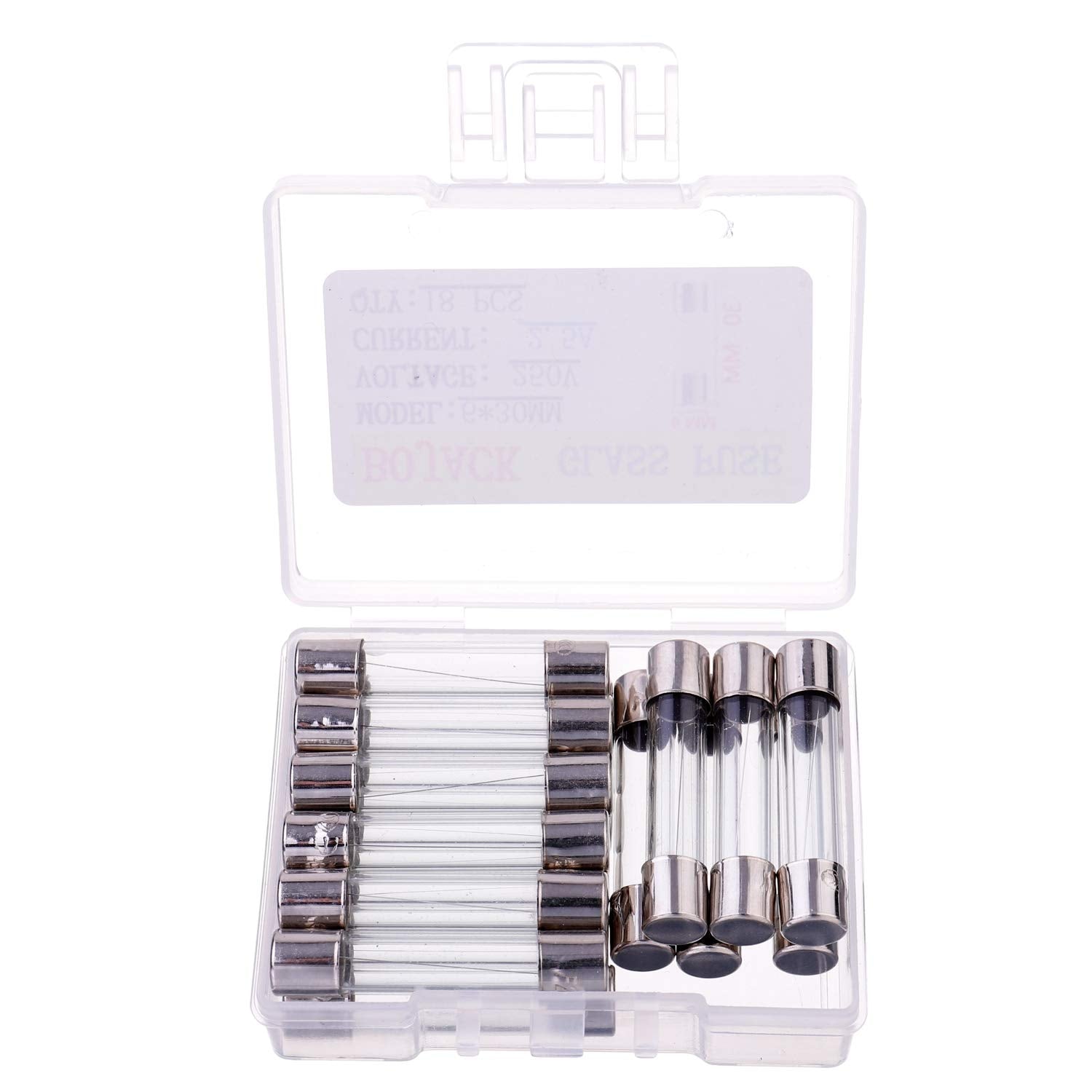 Pack of 18 BOJACK 6x30mm 1.5A 250V Fast-Blow Glass Fuses - 0.24x1.18 Inch Volt F1.5AL250V