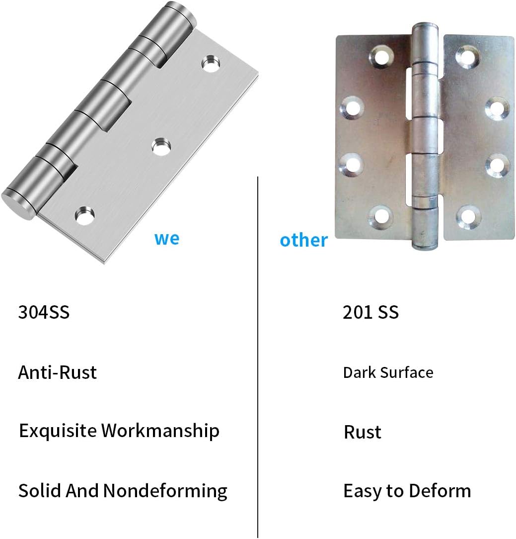 Pack of 2 3" x 2.5" 304 Stainless Steel Door Hinges for Commercial and Residential Use, 3 Inch Ball Bearing Hinge with Square Corners in Silver