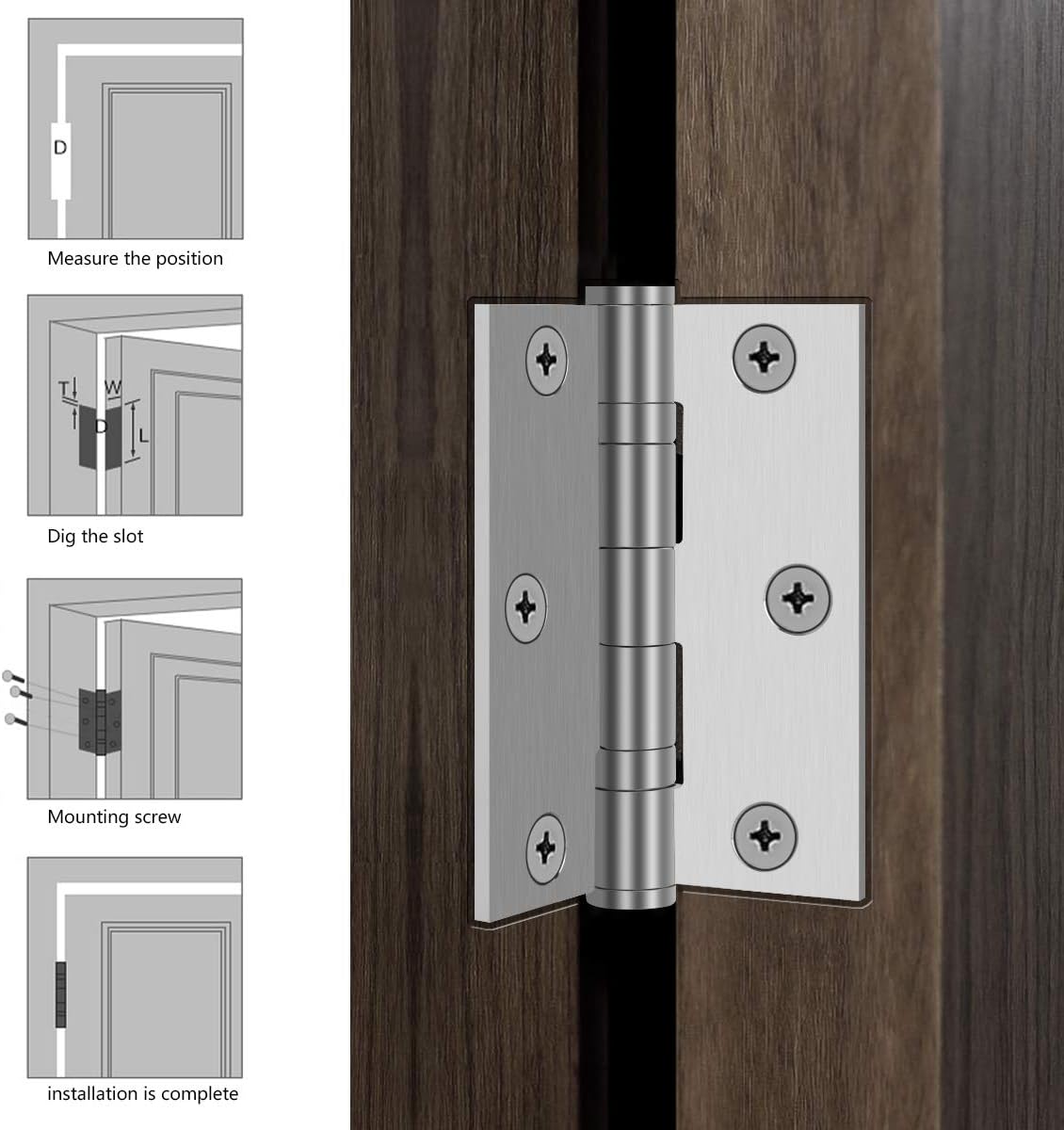 Pack of 2 3" x 2.5" 304 Stainless Steel Door Hinges for Commercial and Residential Use, 3 Inch Ball Bearing Hinge with Square Corners in Silver