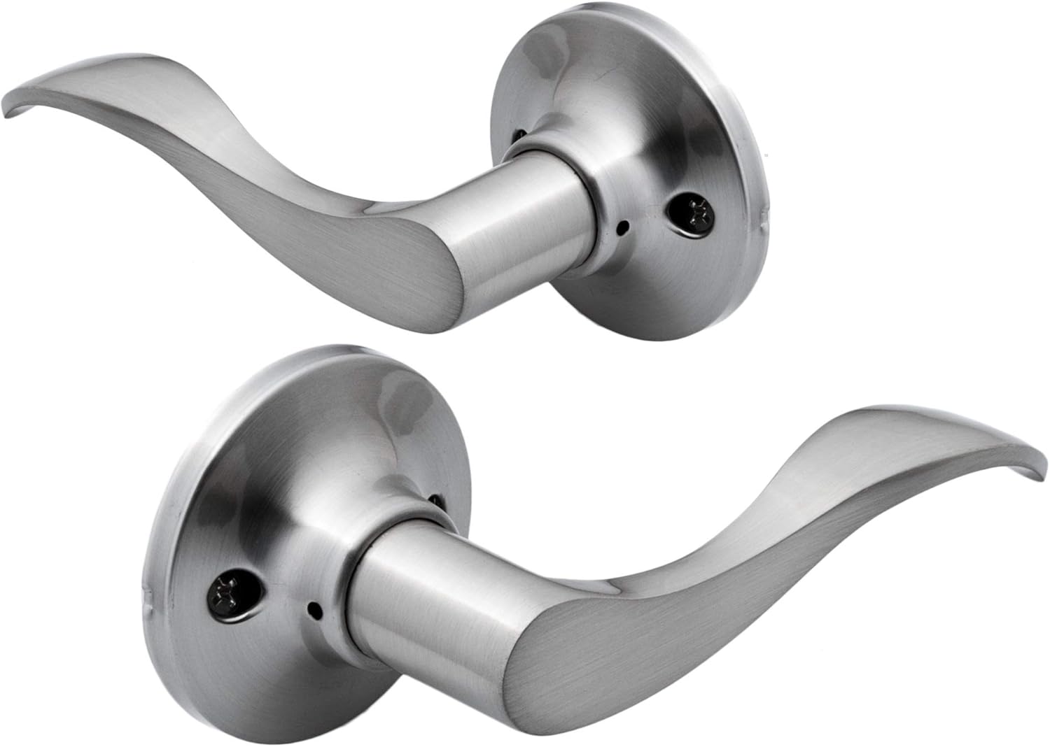 Pack of 2 Berlin Modisch Dummy Lever Door Handles for Closets, Satin Nickel Finish - Single Side Pull Only, Classic Series