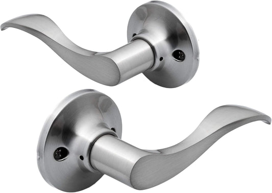Pack of 2 Berlin Modisch Dummy Lever Door Handles for Closets, Satin Nickel Finish - Single Side Pull Only, Classic Series