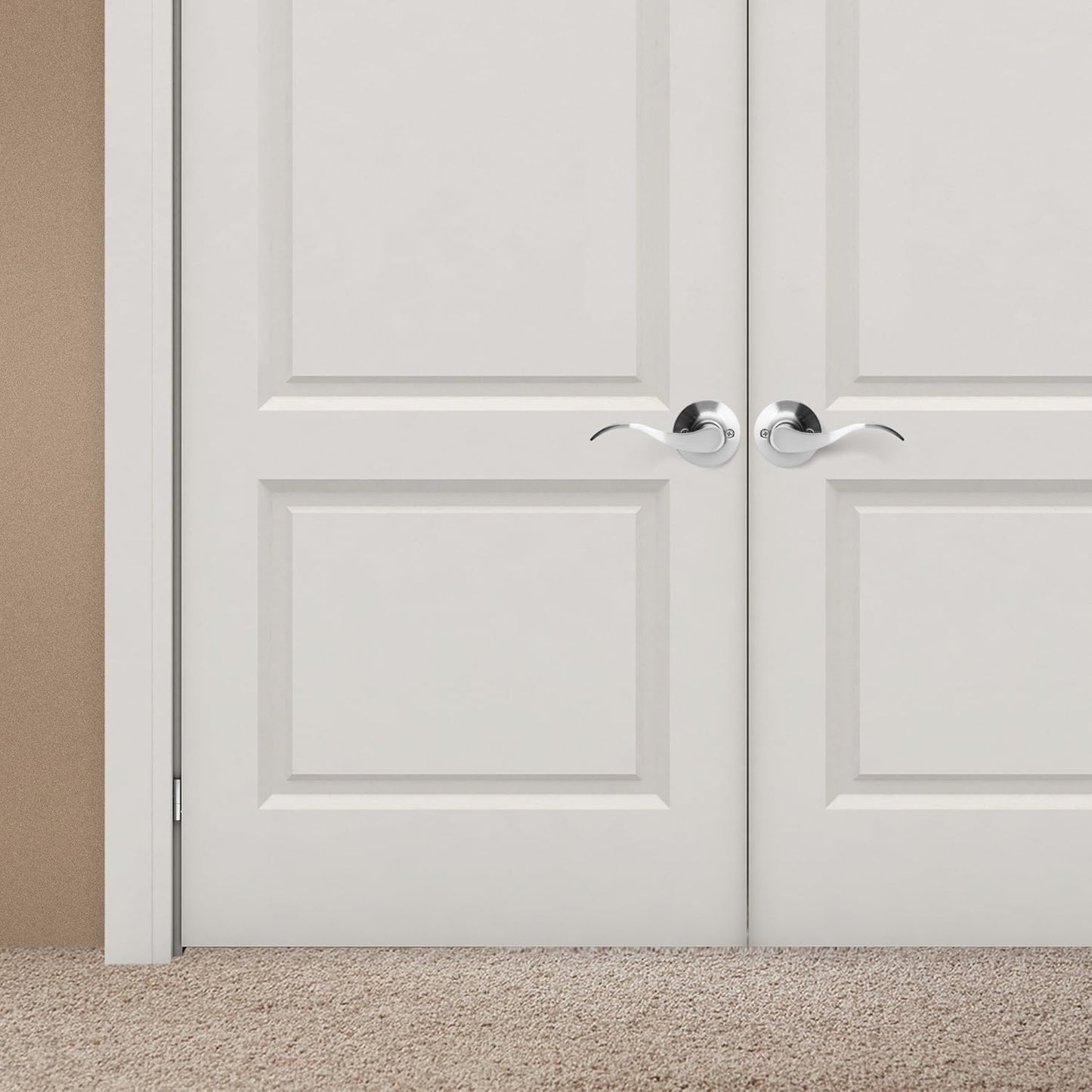 Pack of 2 Berlin Modisch Dummy Lever Door Handles for Closets, Satin Nickel Finish - Single Side Pull Only, Classic Series