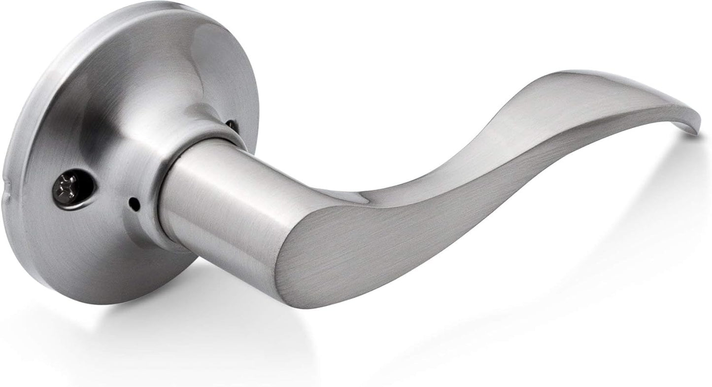 Pack of 2 Berlin Modisch Dummy Lever Door Handles for Closets, Satin Nickel Finish - Single Side Pull Only, Classic Series