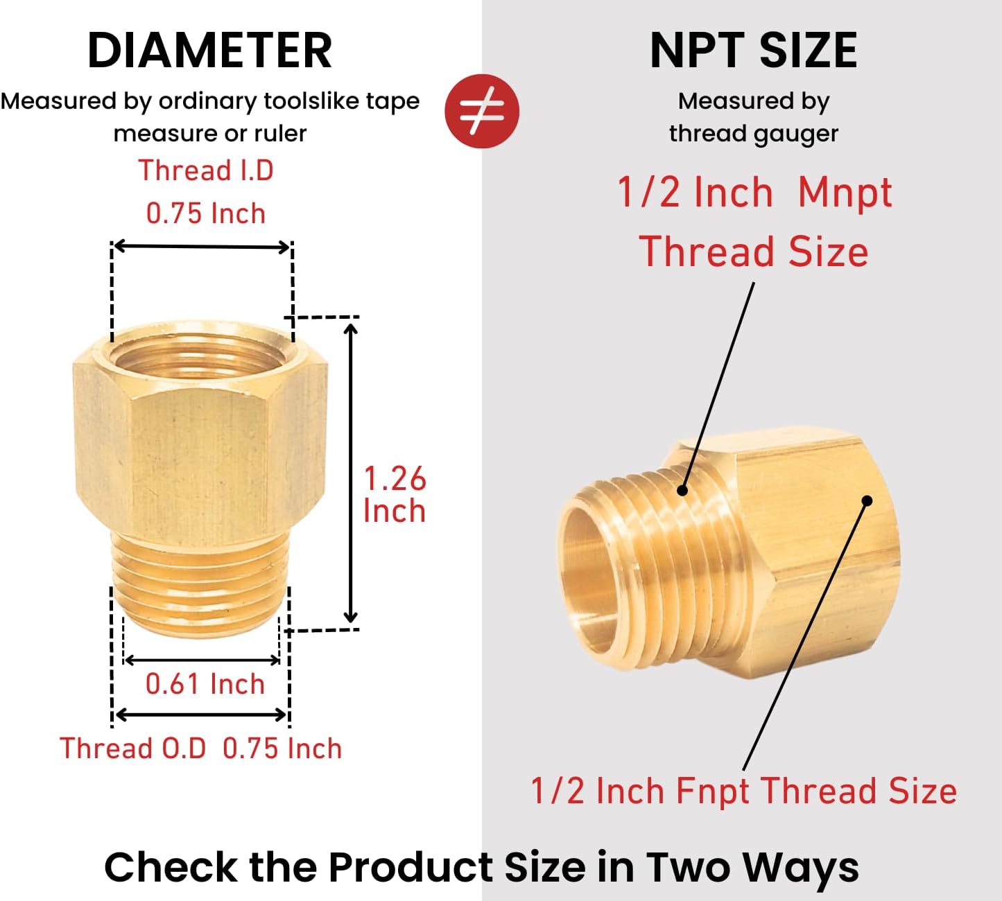 Pack of 2 Brass 1/2 Inch NPT Male to Female Pipe Reducer Adapters for Pipe Extension Fittings