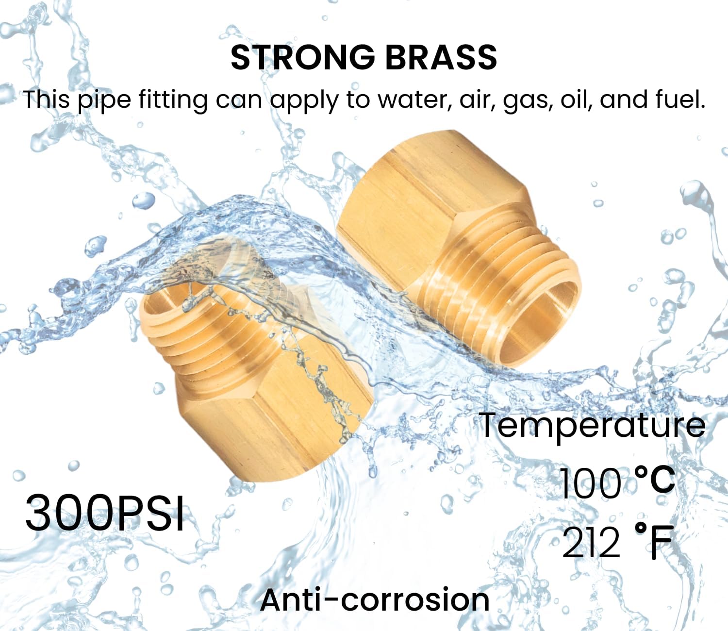 Pack of 2 Brass 1/2 Inch NPT Male to Female Pipe Reducer Adapters for Pipe Extension Fittings