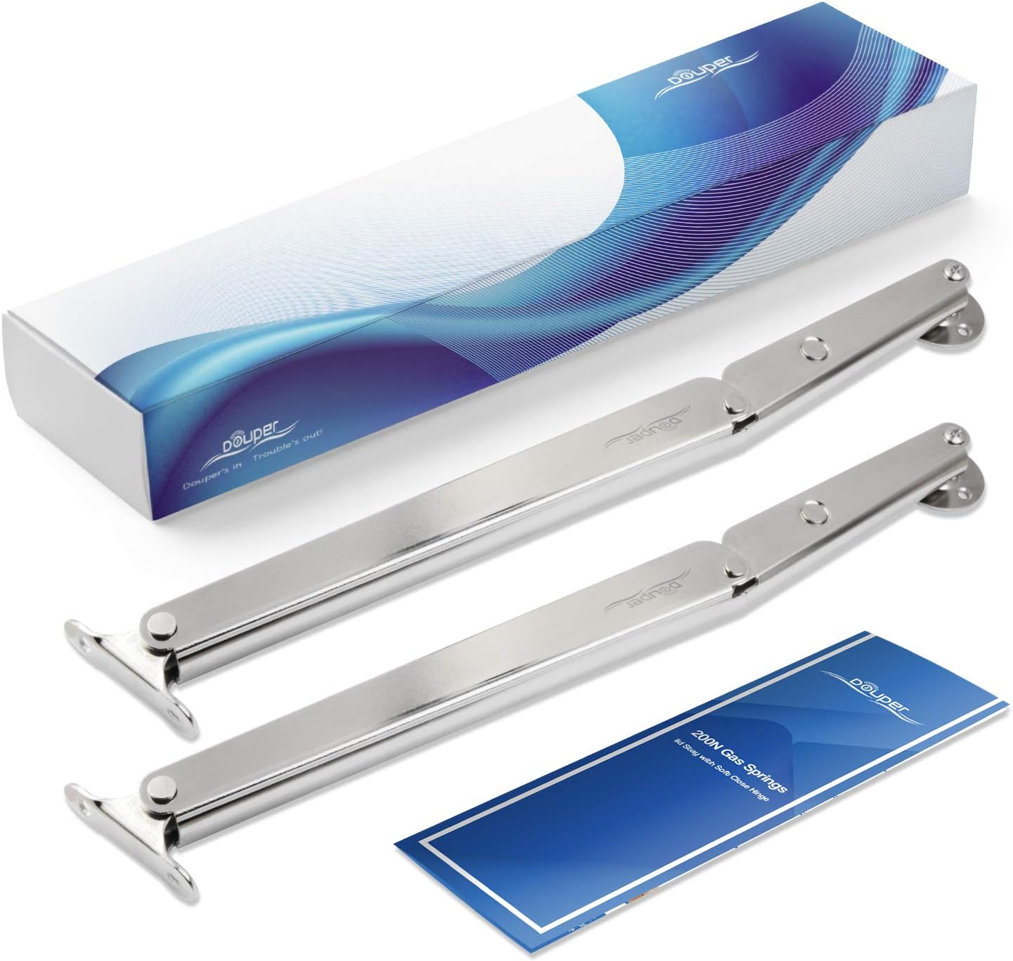 Pack of 2 Douper 200N Gas Struts for Heavy Duty Soft Close Lid Support and Safety Pneumatic Lid Lifters