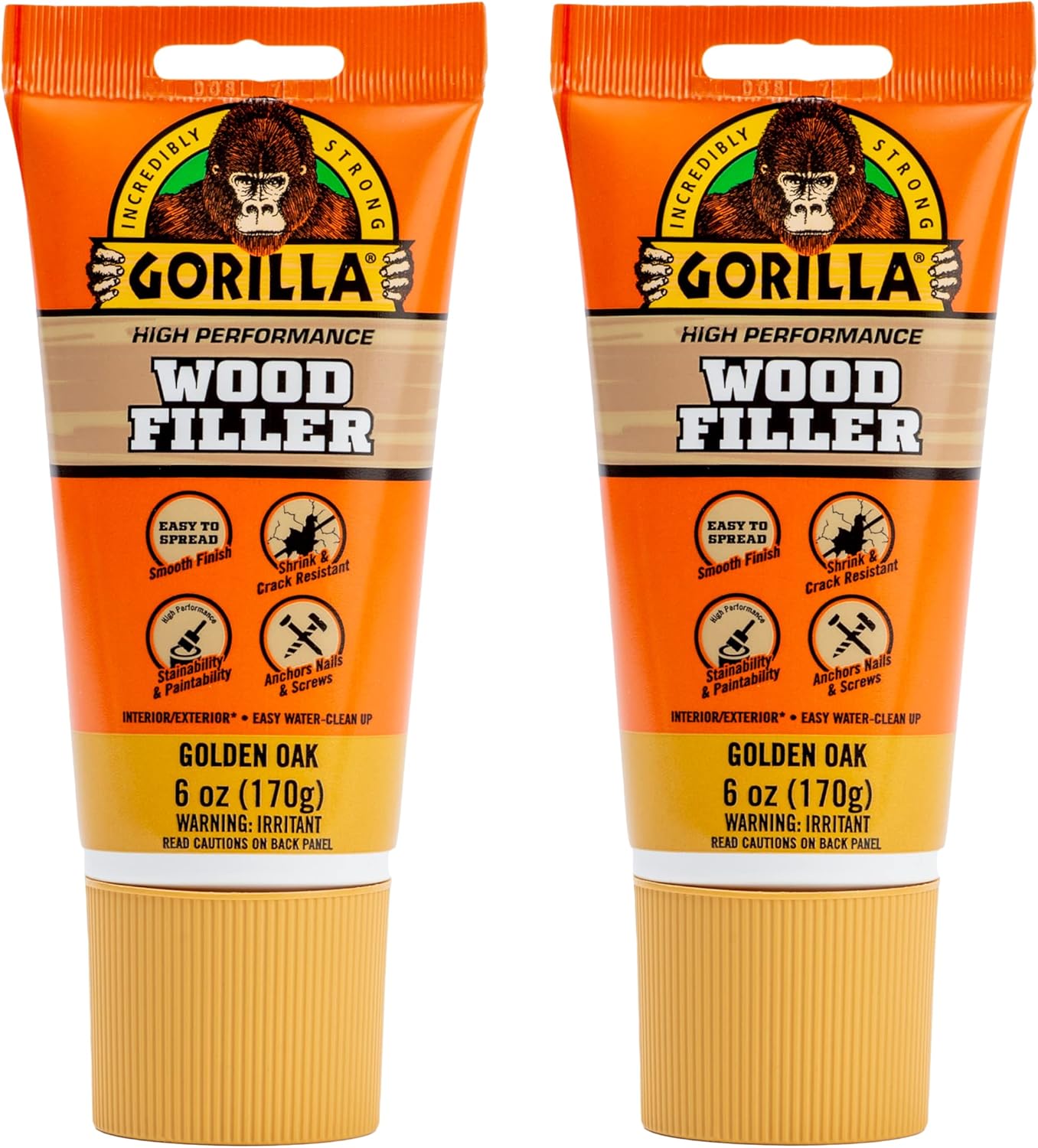 Pack of 2 Gorilla Golden Oak All Purpose Wood Filler Tubes, 6oz
