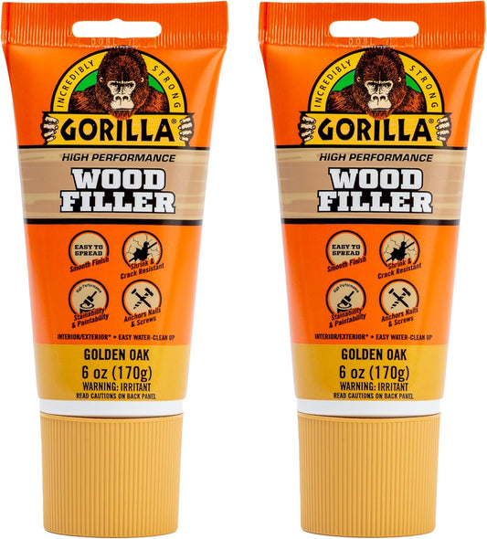 Pack of 2 Gorilla Golden Oak All Purpose Wood Filler Tubes, 6oz