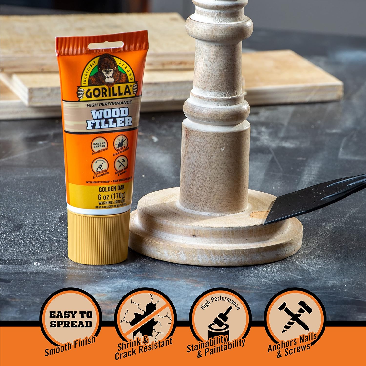 Pack of 2 Gorilla Golden Oak All Purpose Wood Filler Tubes, 6oz