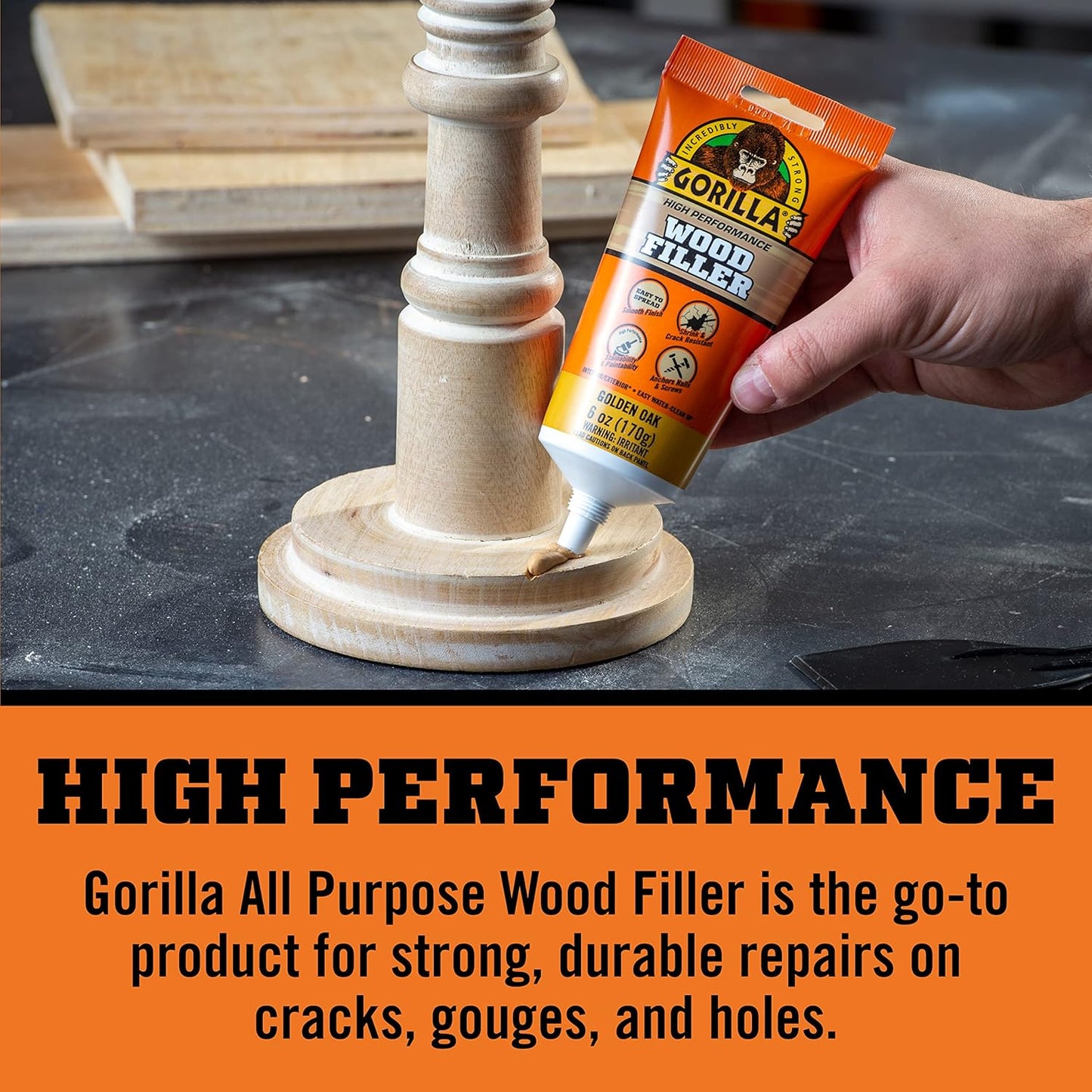 Pack of 2 Gorilla Golden Oak All Purpose Wood Filler Tubes, 6oz