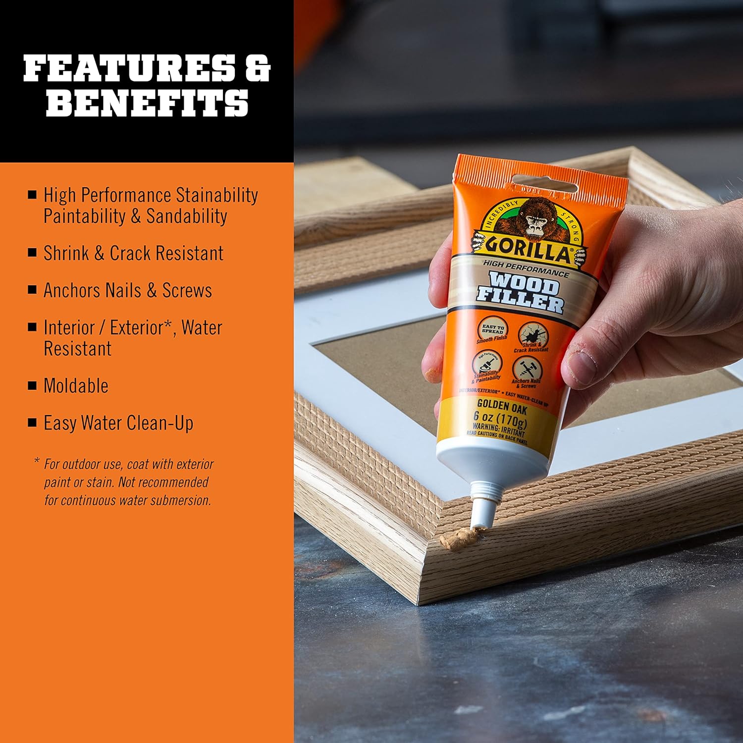 Pack of 2 Gorilla Golden Oak All Purpose Wood Filler Tubes, 6oz