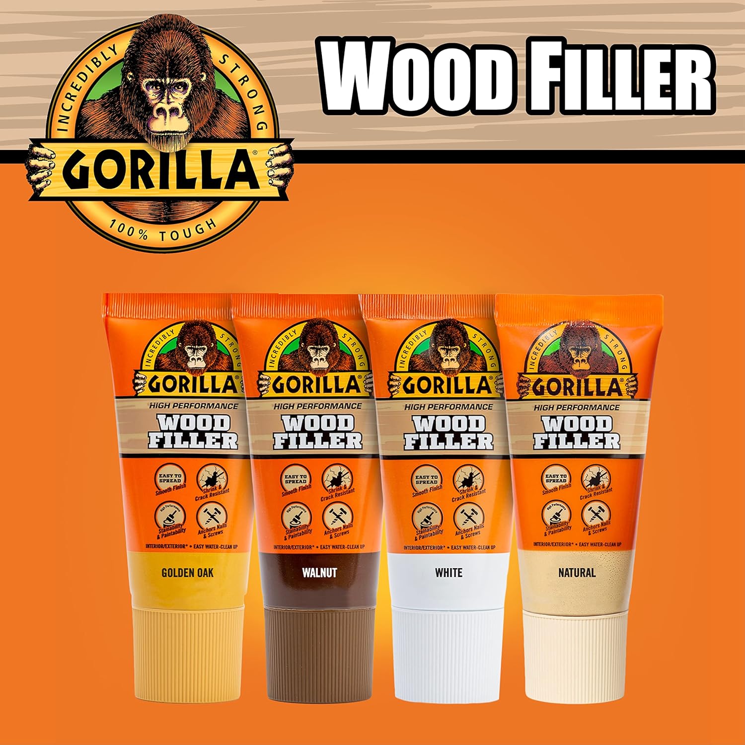 Pack of 2 Gorilla Golden Oak All Purpose Wood Filler Tubes, 6oz
