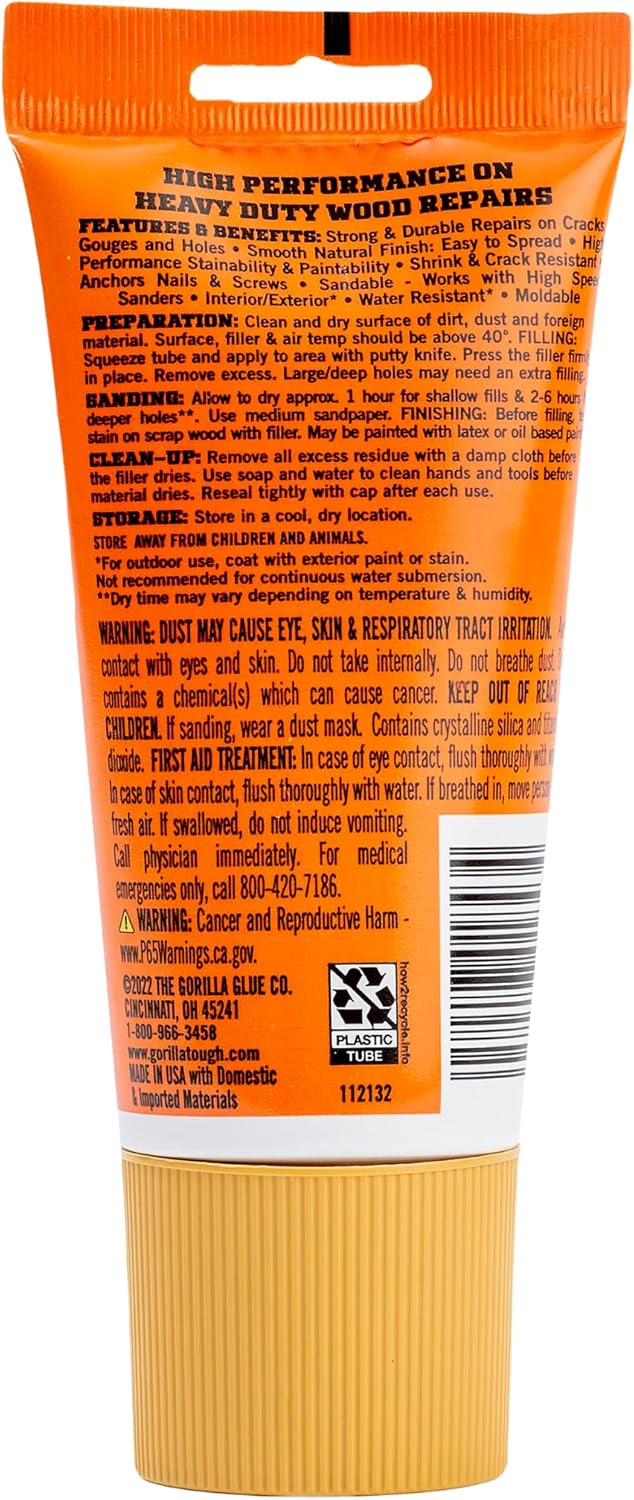 Pack of 2 Gorilla Golden Oak All Purpose Wood Filler Tubes, 6oz