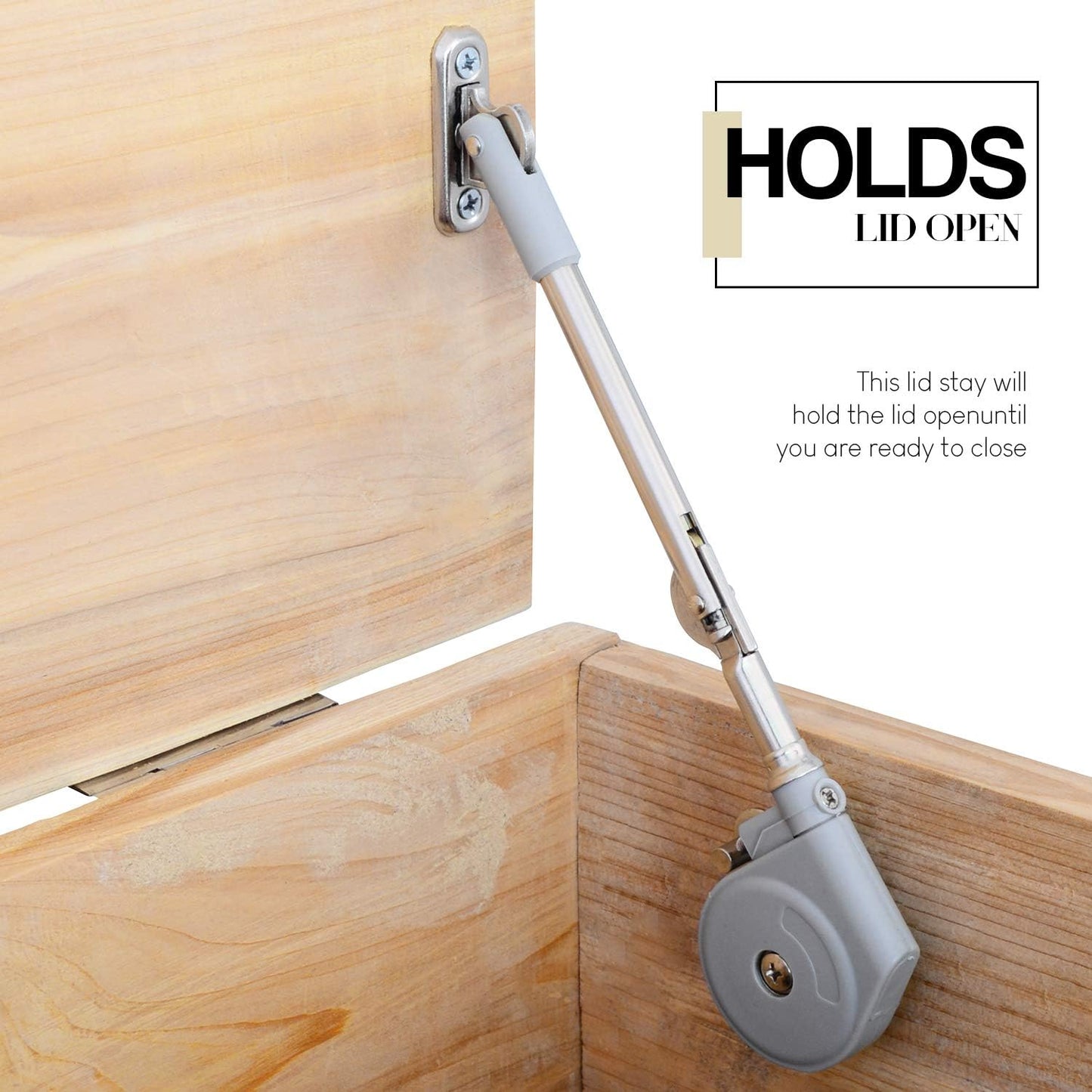 Pack of 2 Lid Stays with Soft Close for Toy Box and Upward Flap Doors - Easy Installation, 105 Degree Opening