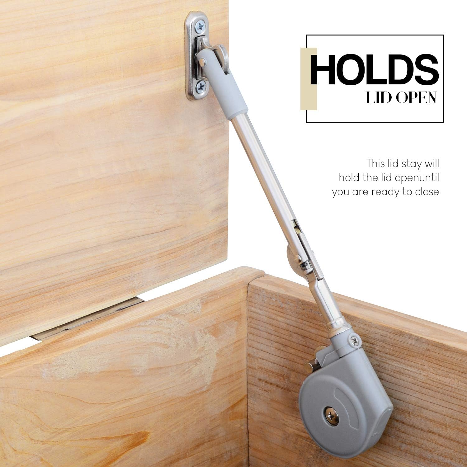 Pack of 2 Lid Stays with Soft Close for Toy Box and Upward Flap Doors - Easy Installation, 105 Degree Opening