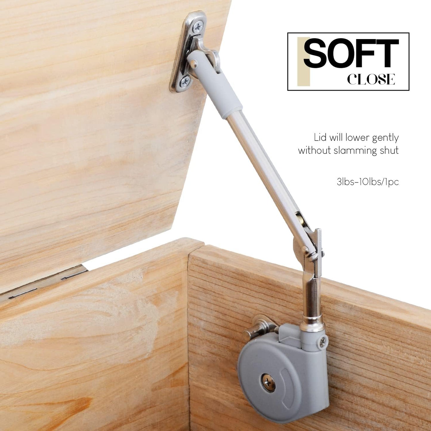 Pack of 2 Lid Stays with Soft Close for Toy Box and Upward Flap Doors - Easy Installation, 105 Degree Opening