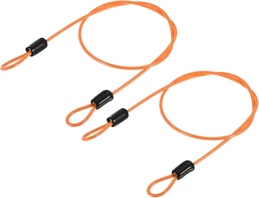 Pack of 2 MECCANIXITY Security Steel Cable Locks - 1.6ft Flexible Wire Rope Luggage Lock for Bike, Bicycle U-Lock Padlock - Orange Vinyl Coated Braided Steel with Double Loop - 2.5mm