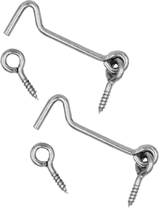 Pack of 2 Wideskall 4" Heavy Duty Zinc Plated Wire Gate Hook and Eye Latch