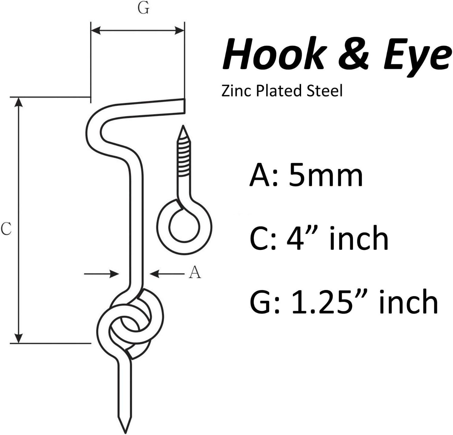 Pack of 2 Wideskall 4" Heavy Duty Zinc Plated Wire Gate Hook and Eye Latch