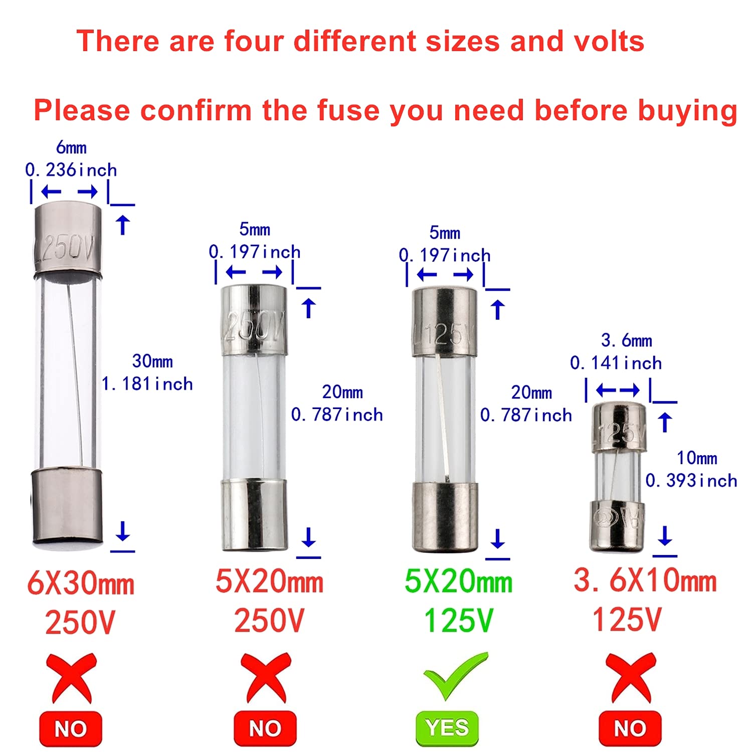 Pack of 20 BOJACK F8AL125V 5x20mm 8A 125V Fast-Blow Glass Fuses - 0.2x0.78 Inch Size