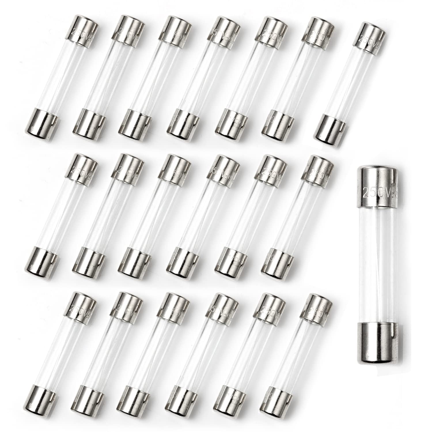 Pack of 20 Chanzon UL Listed 6x30mm 0.5A Glass Fuses - Fast Blow Cartridge Tube Fuse - 125V/250V - f500mal - 6.4mmx30.3mm