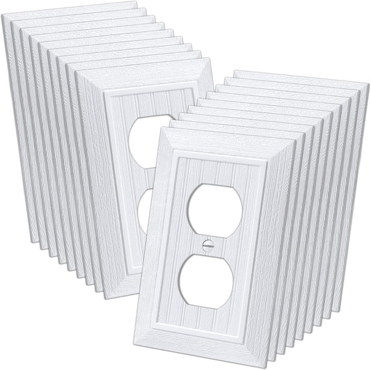 Pack of 20 CML Classic Single Duplex Beadboard Wall Plates - 1-Gang Vintage Outlet Covers with Retro Wood Grain Design - Impact Resistant, UL Listed - Standard Size 3.15”X 4.87”