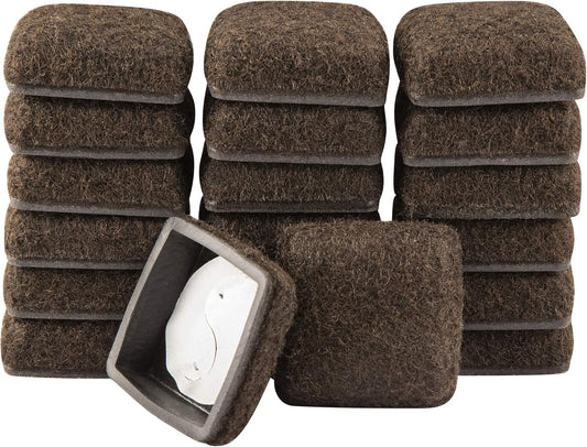 Pack of 20 Super Sliders 1 1/4" Square Formed Felt Furniture Movers with Secure Grip for Hardwood Floors - Brown
