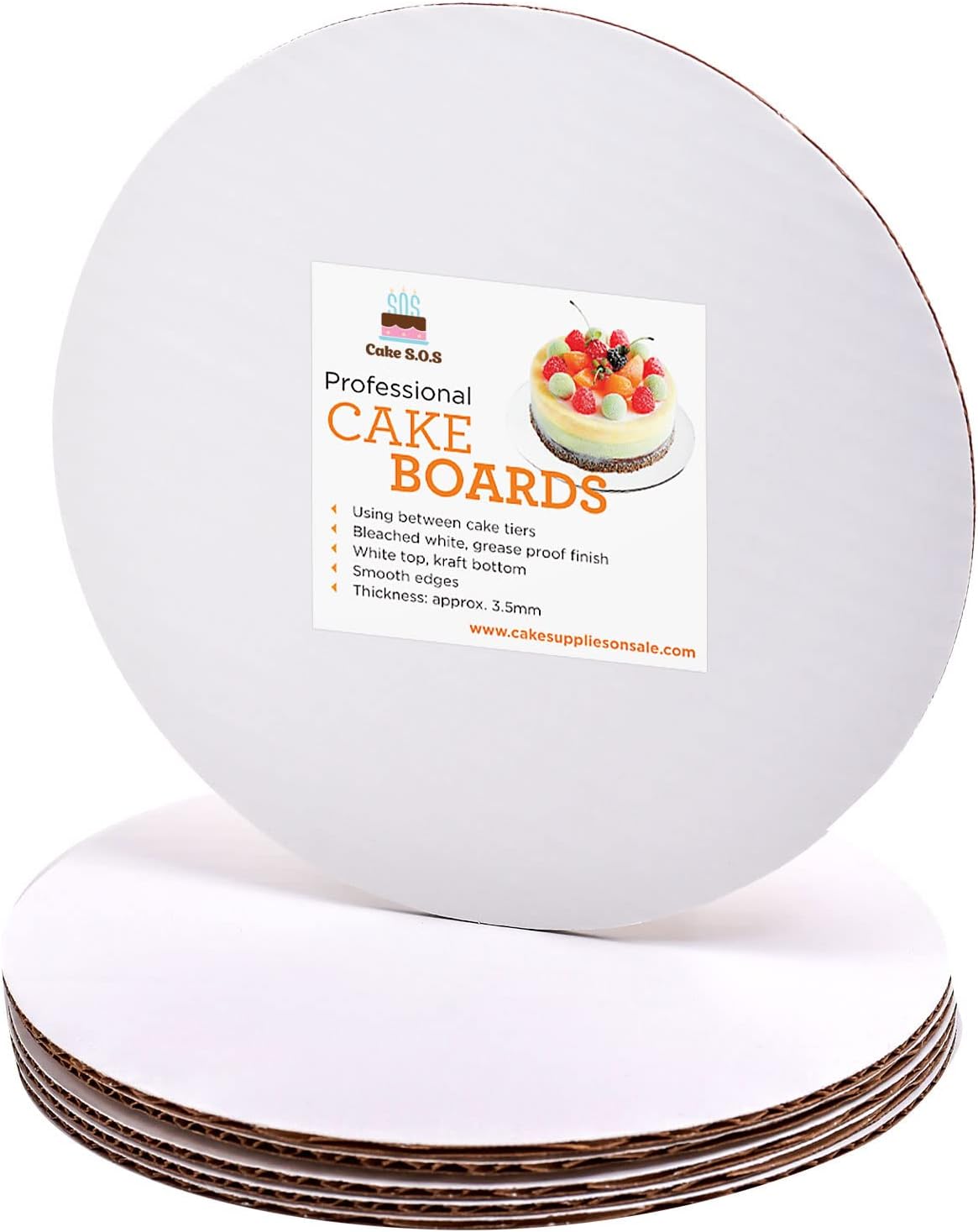Pack of 25 Disposable 14-Inch White Round Coated Cakeboards with Waxed Greaseproof - Cake S.O.S Circle Base Boards Cardboard