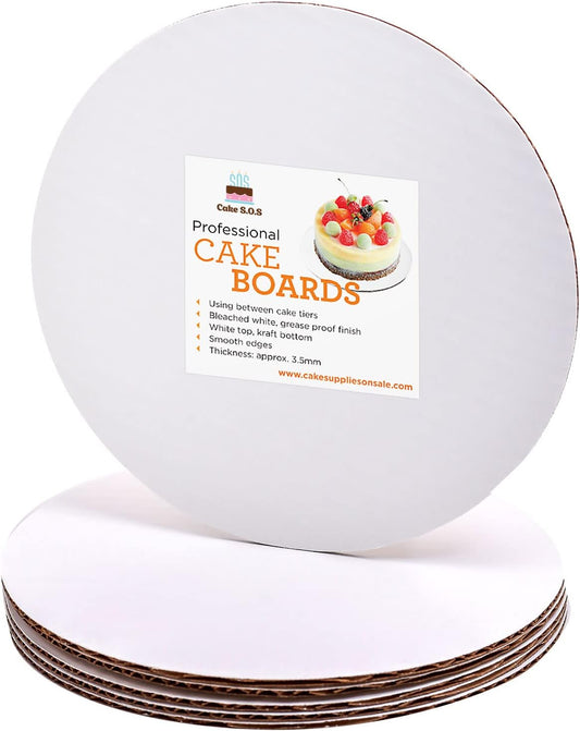 Pack of 25 Disposable 14-Inch White Round Coated Cakeboards with Waxed Greaseproof - Cake S.O.S Circle Base Boards Cardboard