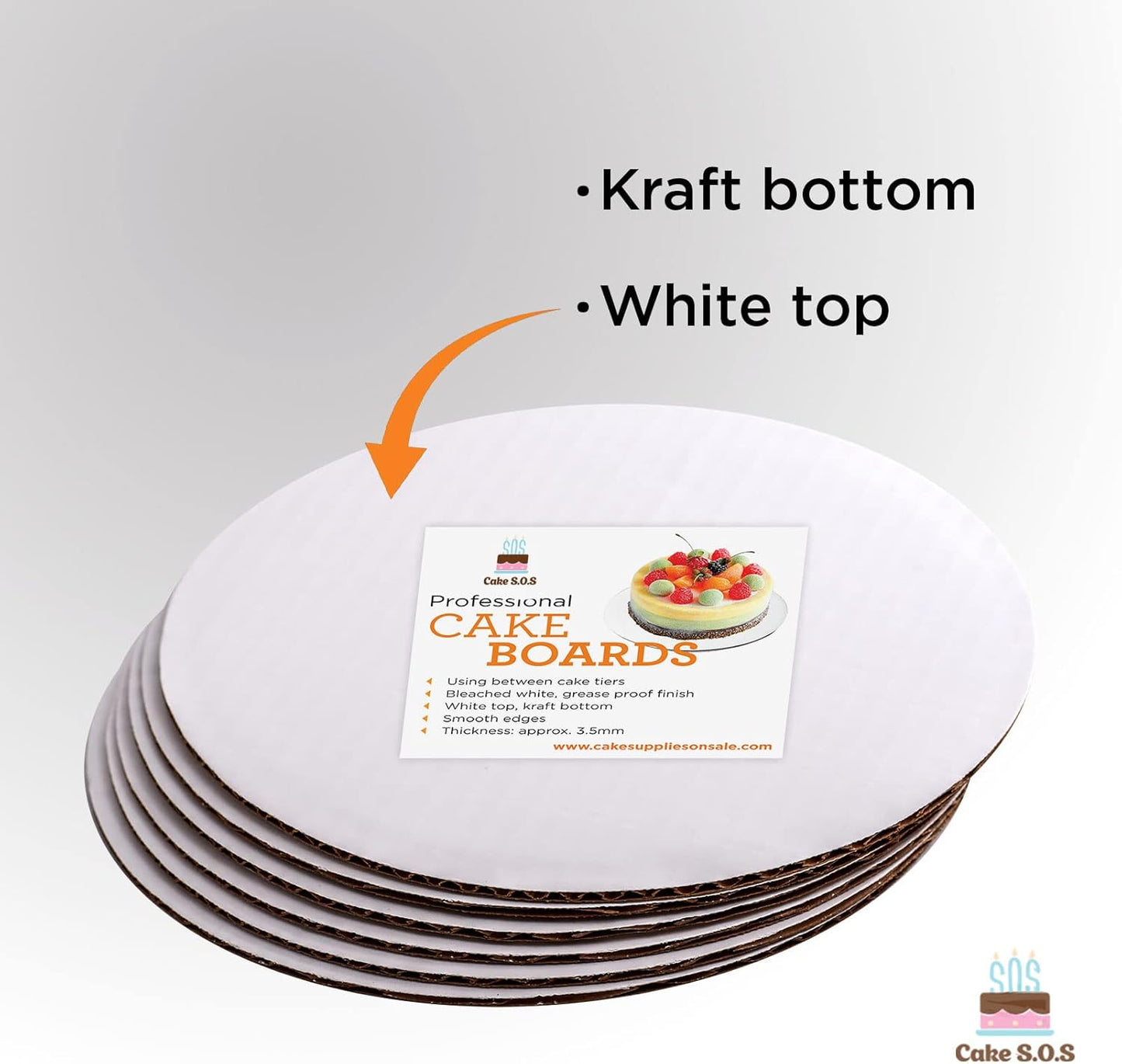 Pack of 25 Disposable 14-Inch White Round Coated Cakeboards with Waxed Greaseproof - Cake S.O.S Circle Base Boards Cardboard