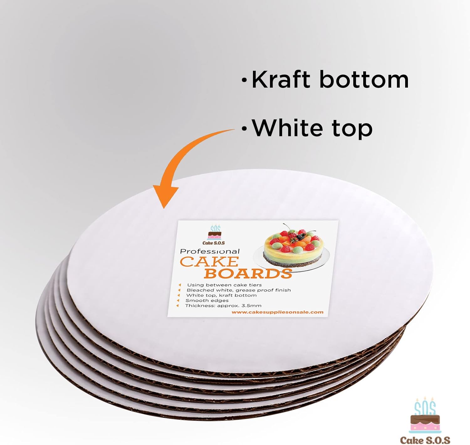Pack of 25 Disposable 14-Inch White Round Coated Cakeboards with Waxed Greaseproof - Cake S.O.S Circle Base Boards Cardboard