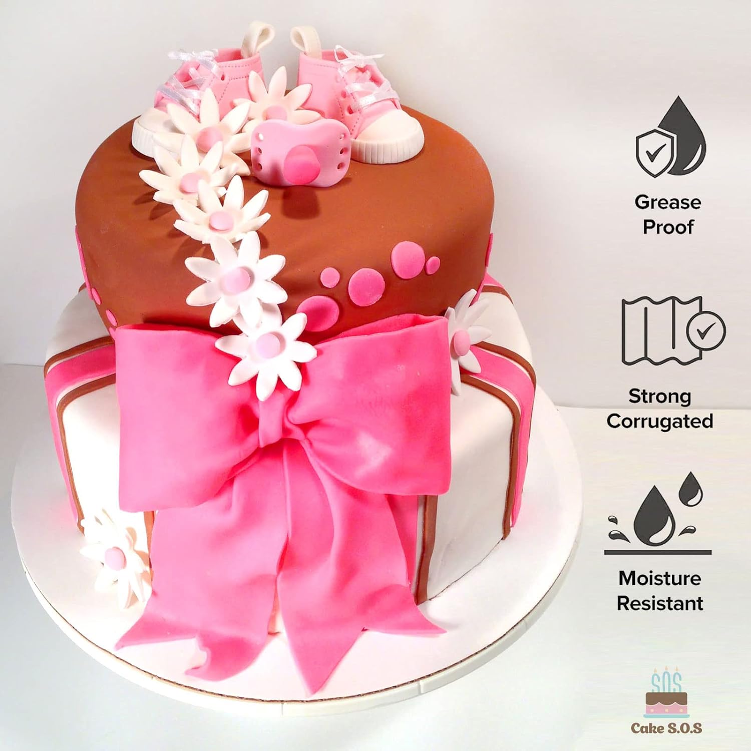 Pack of 25 Disposable 14-Inch White Round Coated Cakeboards with Waxed Greaseproof - Cake S.O.S Circle Base Boards Cardboard