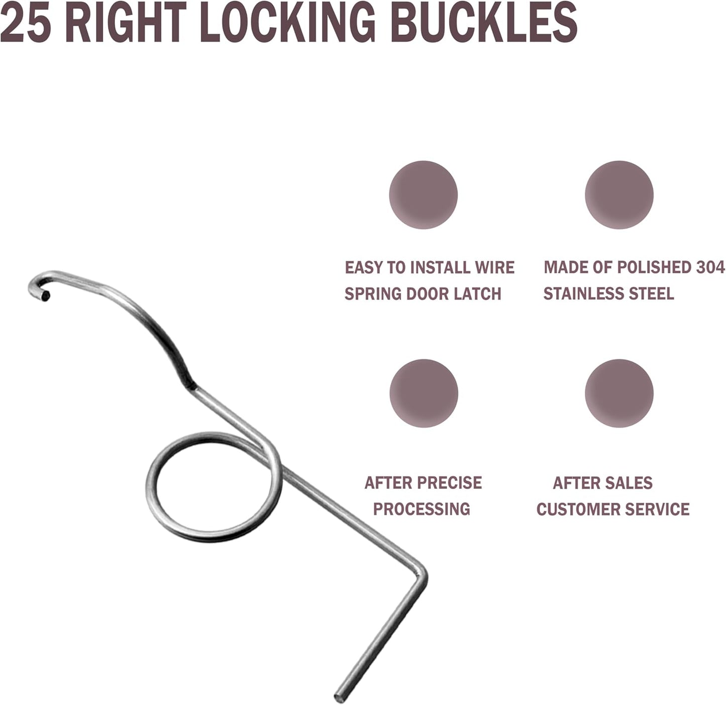 Pack of 25 HNF Stainless Steel Wire Cage Latches for Small Animal Cages - Right Door Hooks for Pet Wire Crates