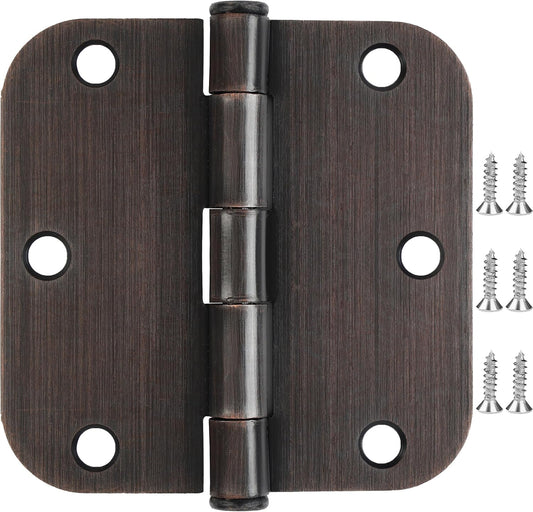 Pack of 3 3.5 Inch Rounded Door Hinges with 5/8" Radius Edges - Interior/Exterior Hardware Hinges for Doors - Bronze