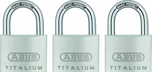Pack of 3 ABUS 64TI/40 Titalium Aluminum Alloy Padlocks, Keyed Alike with Nano Protect Steel Shackle - WildKart