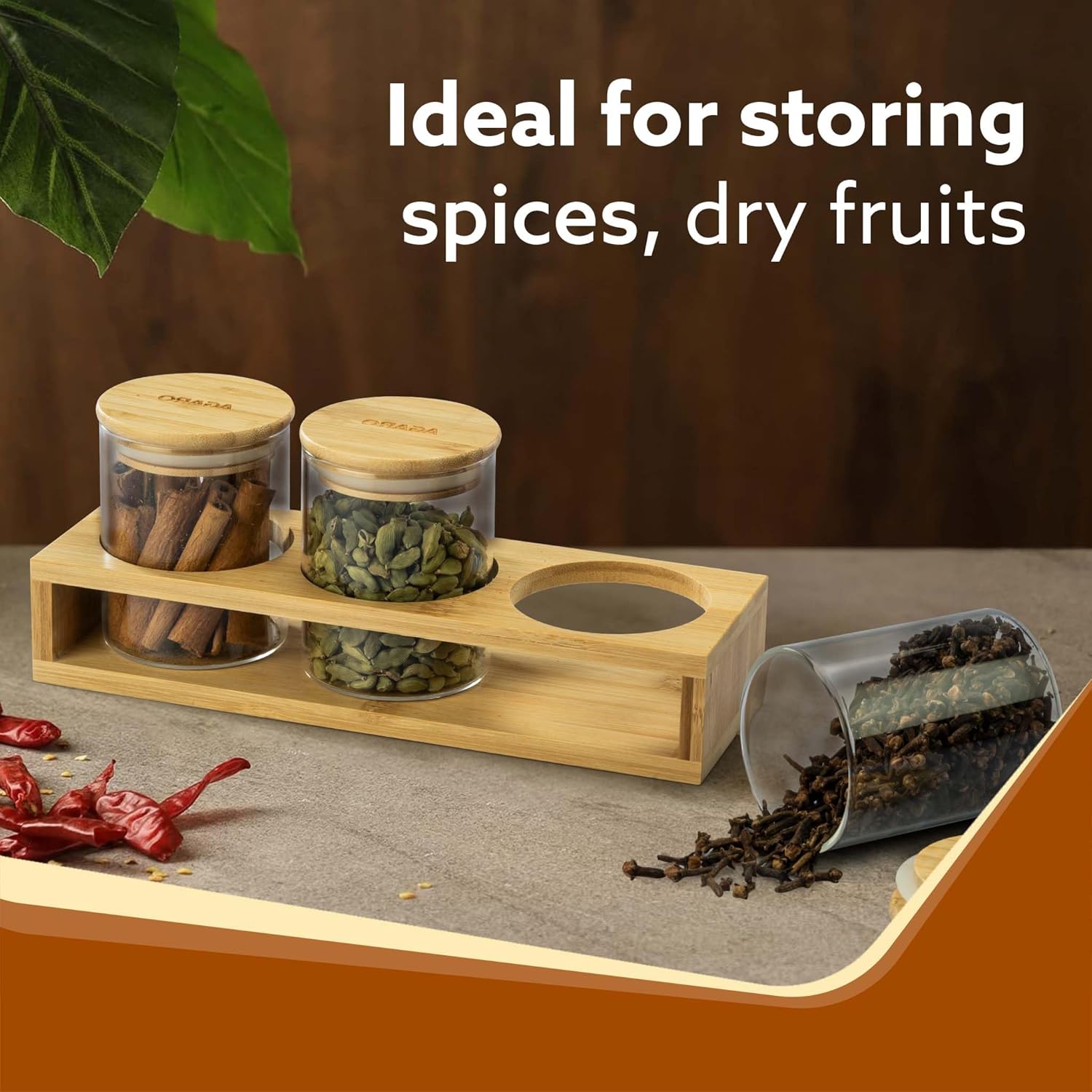 Pack of 3 AGARO Elite Borosilicate Glass Jars with Rack - 210 ml, Transparent Storage Containers for Kitchen Organization