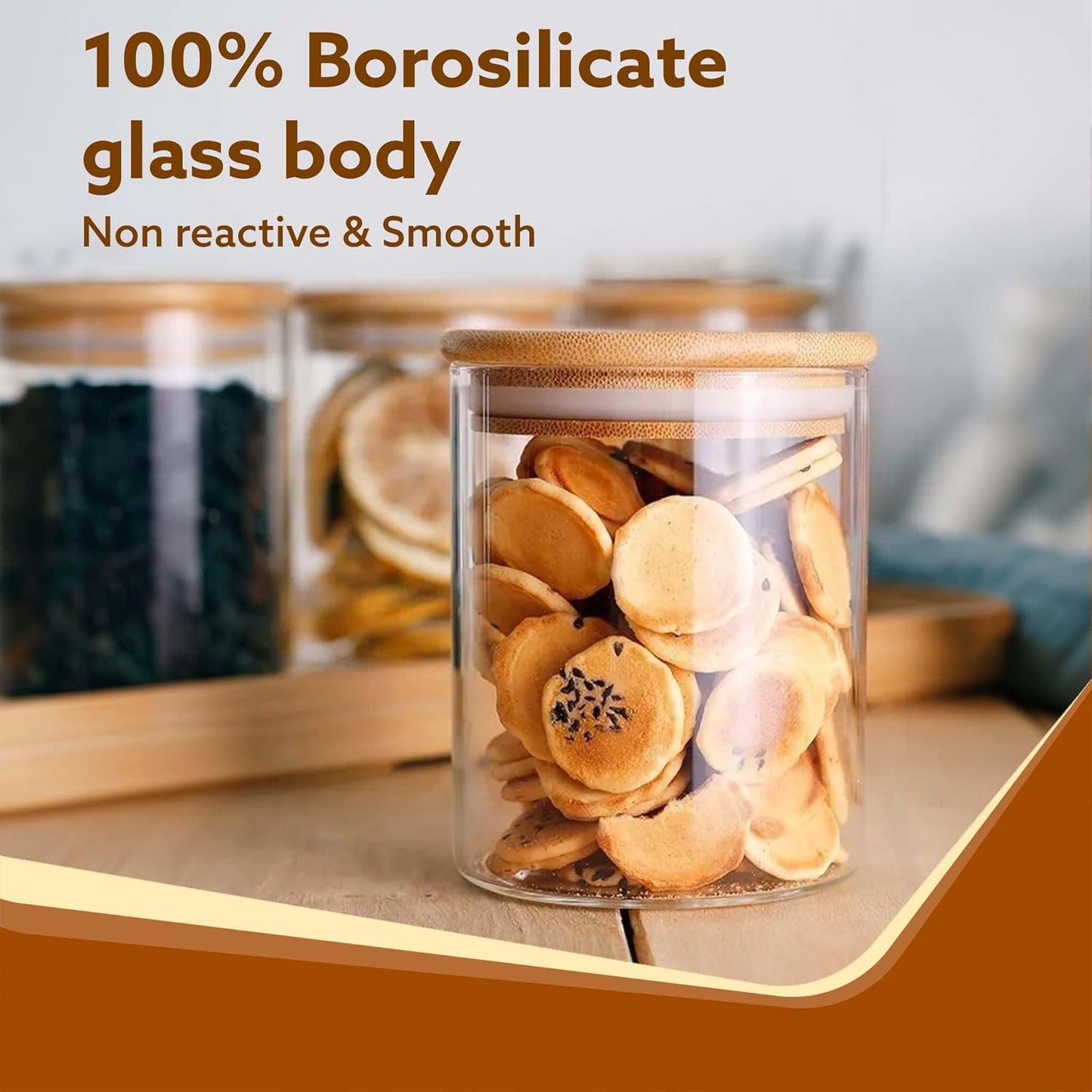 Pack of 3 AGARO Elite Borosilicate Glass Jars with Rack - 210 ml, Transparent Storage Containers for Kitchen Organization