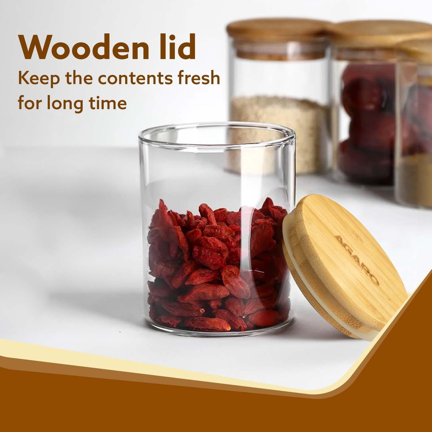 Pack of 3 AGARO Elite Borosilicate Glass Jars with Rack - 210 ml, Transparent Storage Containers for Kitchen Organization