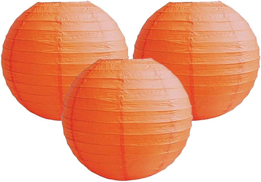 Pack of 3 Burnt Orange Round Paper Lanterns for Wedding Birthday Party Decor - 4" to 18" Sizes