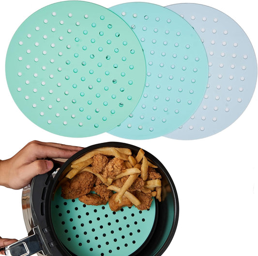Pack of 3 Reusable 7.5 inch Round Air Fryer Silicone Liners for Ninja AF101 4QT Air Fryer - Non Stick & Flexible Mats for Oven - Waterproof & Non Slip Fryer Tray