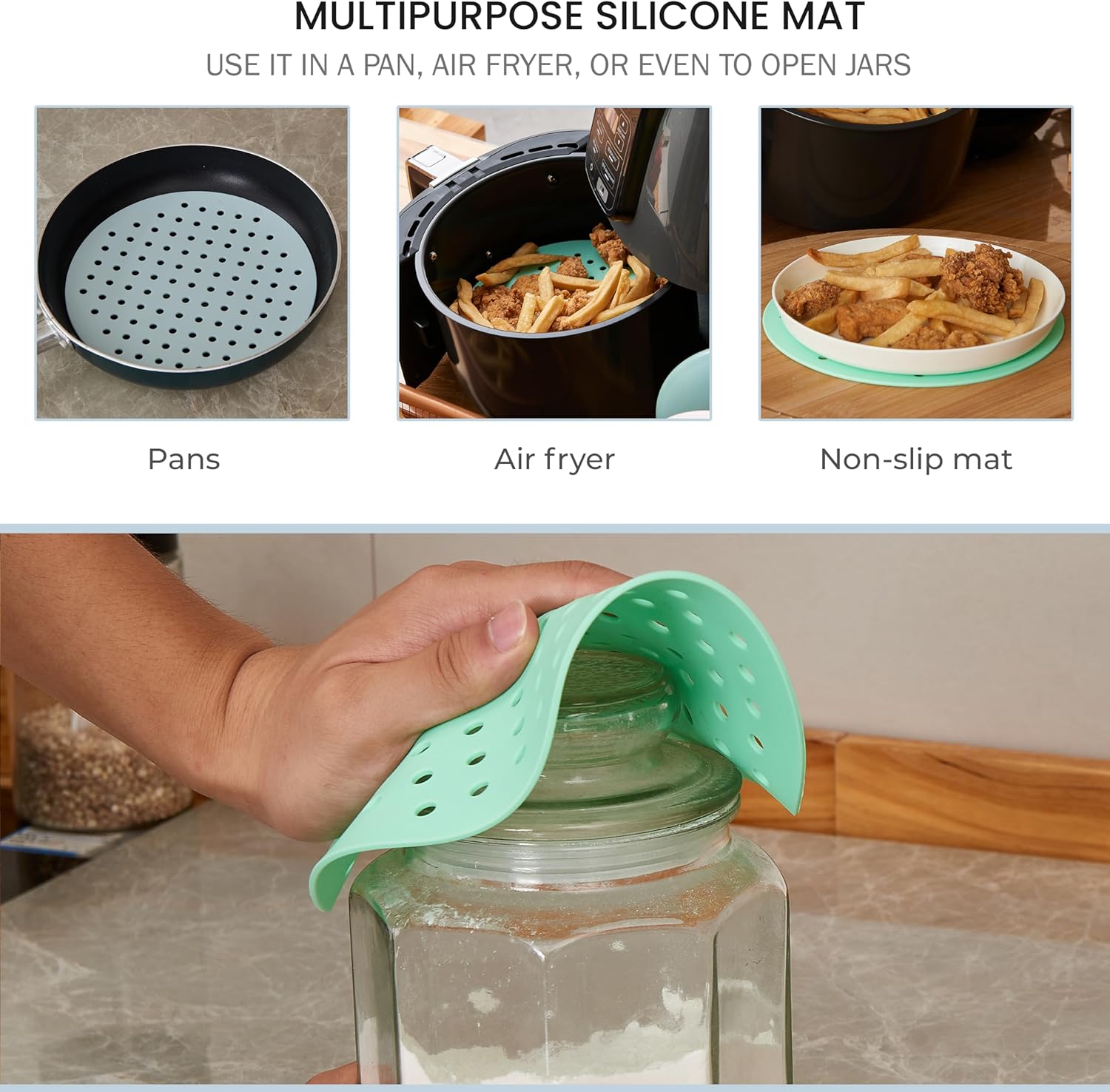 Pack of 3 Reusable 7.5 inch Round Air Fryer Silicone Liners for Ninja AF101 4QT Air Fryer - Non Stick & Flexible Mats for Oven - Waterproof & Non Slip Fryer Tray