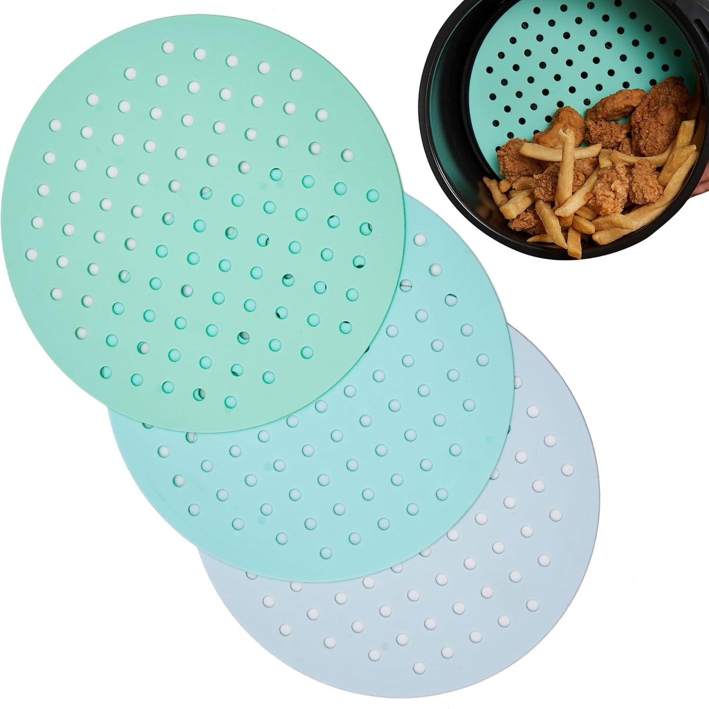 Pack of 3 Reusable 7.5 inch Round Air Fryer Silicone Liners for Ninja AF101 4QT Air Fryer - Non Stick & Flexible Mats for Oven - Waterproof & Non Slip Fryer Tray